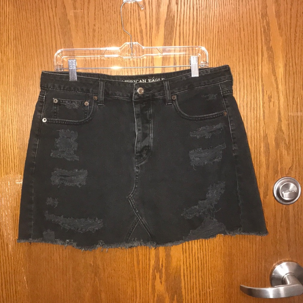 American Eagle Black Distressed Denim Skirt